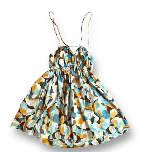 Abercrombie & Fitch Abstract Printed Dress Strappy Size Medium Brown Orange Blue - Picture 7 of 16